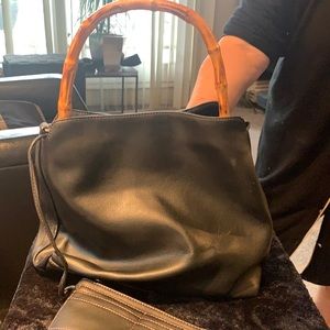 Liz Claiborne Bamboo handle black bag with wallet